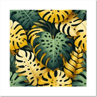 Yellow Green Monstera Tropical Leaves Posters and Art